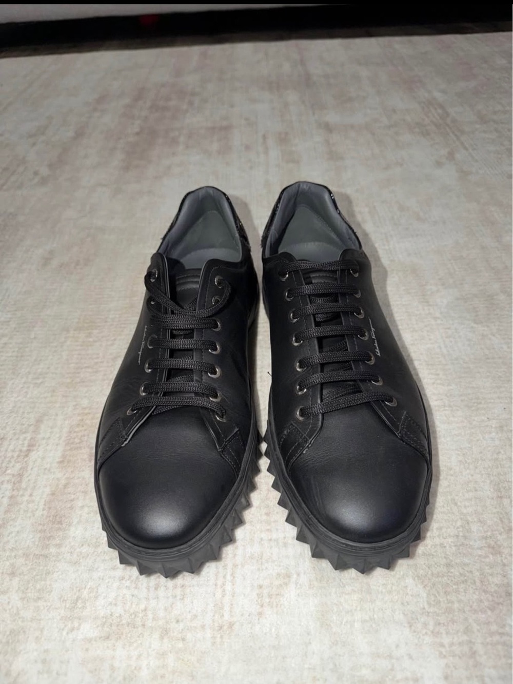 Men's Salvatore Ferragamo Black Leather Low-Top cube Sneakers